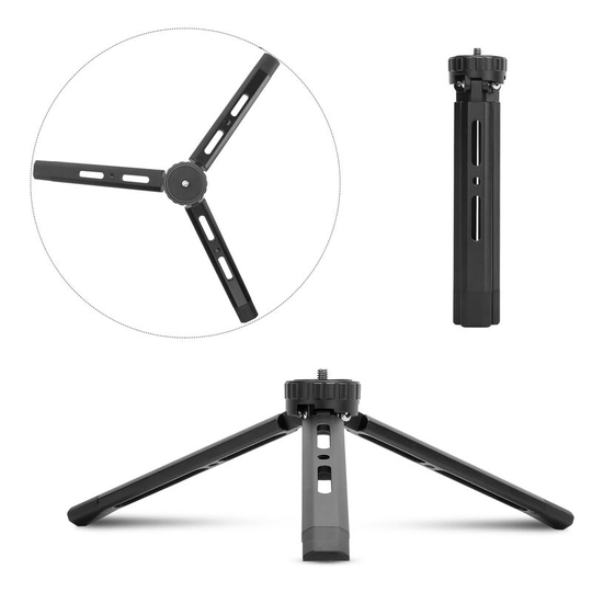 Mini Metal Tripod Aluminum Alloy Desktop Stand Tripod with 1/4 inch Screw for dslr ildc Camera Camcorder Projector,Black - Black