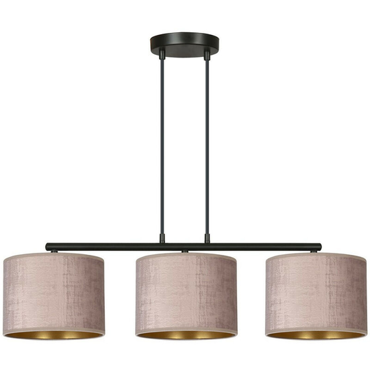 Emibig Hilde Black Bar Pendant Ceiling Light with Pink Fabric Shades, 3x E27