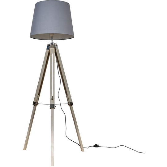 Clipper Tripod Floor Lamp in Light Wood with Large Aspen Shade - Grey