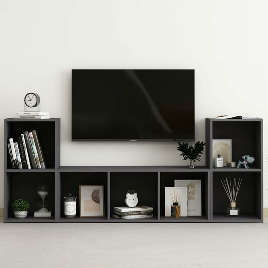 3 Piece tv Cabinet Set Grey Chipboard FF3080017_UK - Topdeal