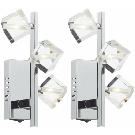 First Choice Lighting - Set of 2 Union 3 Light Glass Wall Lights - Polished chrome plate and clear crystal glass