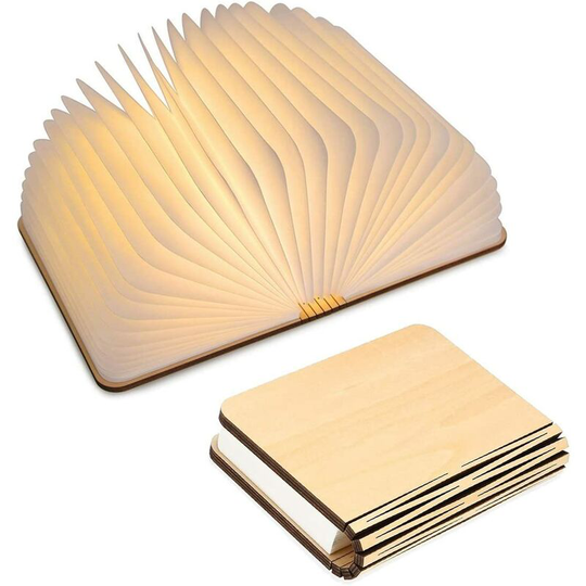 Aougo - Wooden led Book Light, Christmas Gift Idea Magnetic Folding Book Light, usb Rechargeable led Book Light, Decorative Light with 1000 mAh