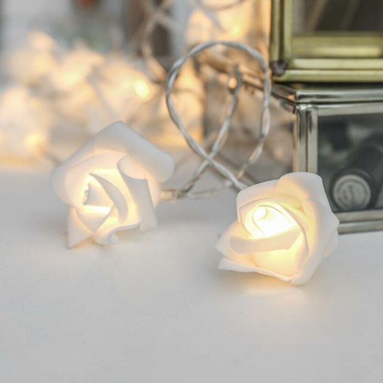 3.9m Battery Power Rose led Fairy Lights Warm White | Indoor Home Bedroom Décor - White