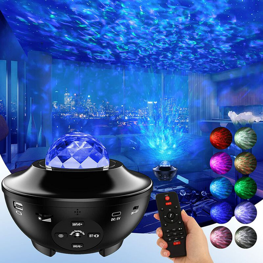 Flkwoh - led Starry Sky Projector Star Galaxy Projector Light 21 Lighting Modes 360° Rotating Ocean Waves Bluetooth Speaker Box Timer Night Light