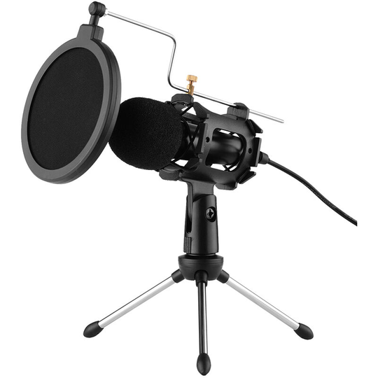 Video Microphone Kit with Mini Microphone Tripod Shock Mount Pop Filter Windshield Adapter Cable 3.5mm Plug
