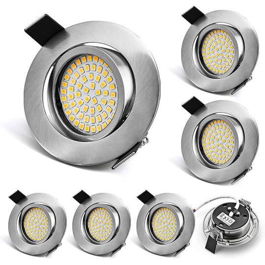 Aougo - led downlights ultra flat set of 6, 5W 230V warm white 3000K, 400 lumens, Ra> 80, recessed led downlights 120° beam angle, ceiling light For