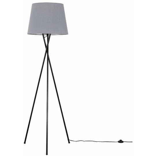 Floor Lamp Tripod Camden Light in Black with Tapered Lampshade - Grey + led Bulb