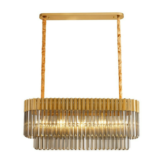 Luminosa Lighting - Luminosa Poland Ceiling Pendant Rectangle 5 Light E14, Brass, Smoke Sculpted Glass, Item Weight: 21.2kg