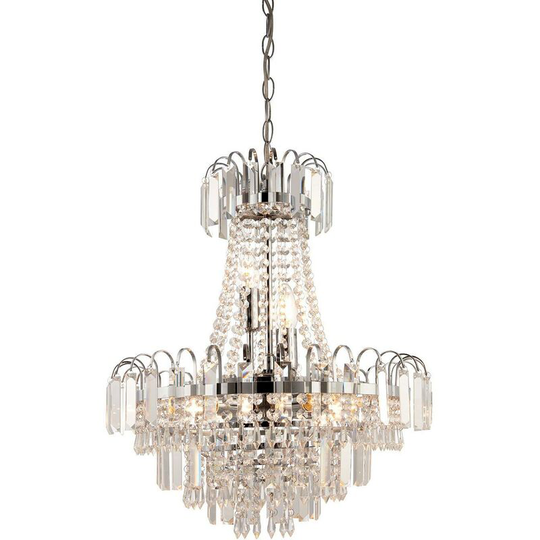 Endon Amadis - 6 Light Ceiling Pendant Chrome, Clear Faceted Glass Beads, E14