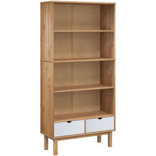 Vidaxl - Bookcase with 2 Drawers Brown and White Solid Wood Pine White