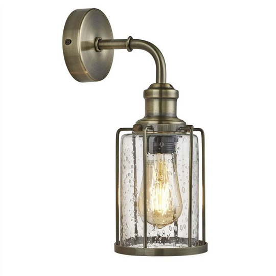 Searchlight Pipes - 1 Light Wall Light Antique Brass, Glass Shade, E27