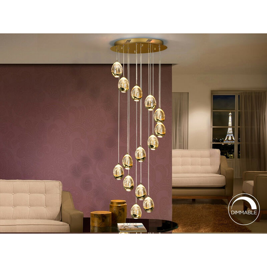 Schuller Lighting Uk - Schuller Rocio - Dimmable 14 Light Integrated led Light Pendant Light Cluster Drop, Golden, Bluetooth control