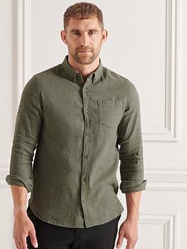 Superdry Studios Brushed Flannel Shirt - Green Marl, Green Marl, Size S, Men