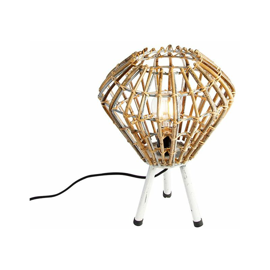 Qazqa - Rural table lamp tripod bamboo with white - Canna Diamond - Naturel