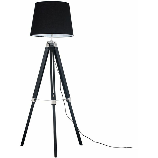 Tripod Floor Lamp Clipper Standing Light in Black with Tapered Shade - Black