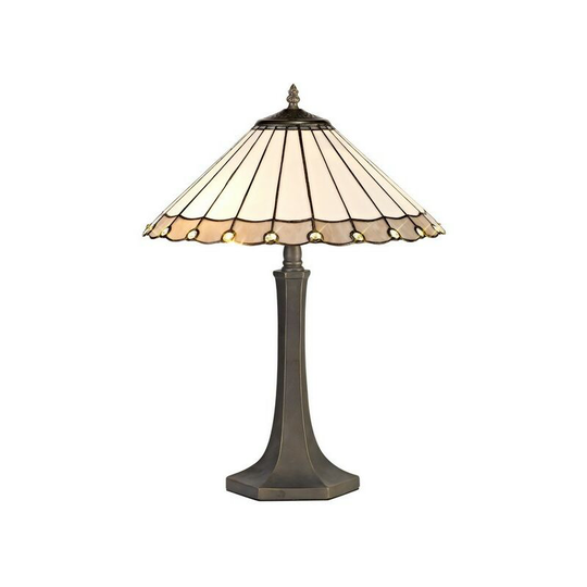 Luminosa Lighting - 2 Light Octagonal Table Lamp E27 With 40cm Tiffany Shade, Grey, Crystal, Aged Antique Brass