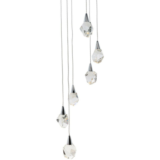 Zumaline Lighting - Zumaline Ore Integrated led Crystal 6 Light Cluster Pendant Ceiling Light, Chrome, Clear