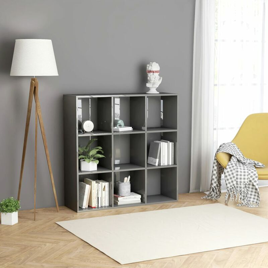 Topdeal - Book Cabinet High Gloss Grey 98x30x98 cm Chipboard FF801133_UK