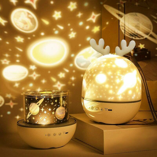 Bearsu - Baby Projector Night Light, led Child Night Light Musical and Luminous Lamp 360° Rotation, 8 Songs, 6 Projection Movies, Stars Projector