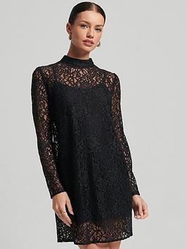 Superdry Studios Lace Mini Dress - Black, Black, Size 8, Women