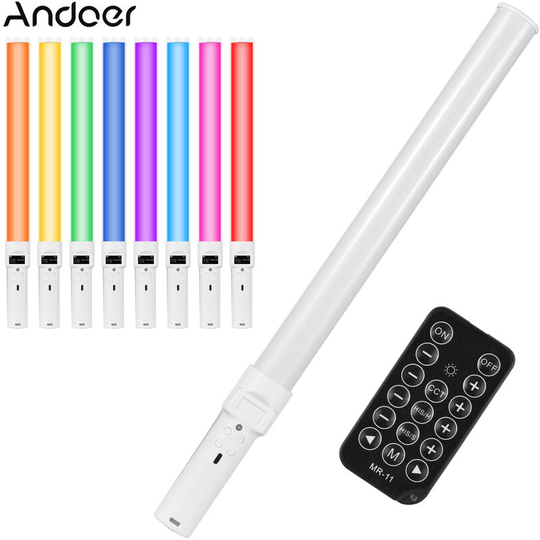 Andoer - D3 Handheld rgb Light Tube led Video Light Wand 2500K-9900K Dimmable 21 Lighting Scene Effects Built-in Battery with lcd Screen, White