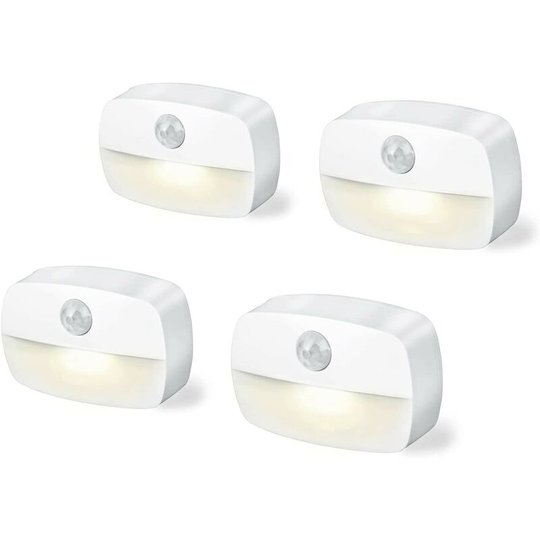 Aougo - Motion Sensor Night Light, led Night Light, Battery Operated Light for Kids Room, Living Room, Garage, Hallway (4 Pack)