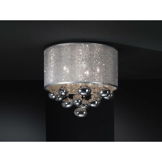 Schuller Andreda - 5 Light Crystal Flush Ceiling Light Cylindrical Mesh Chrome, G9