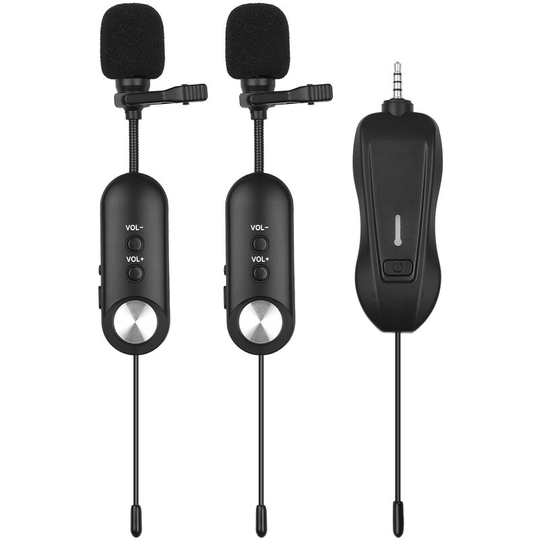 Asupermall - Andoer Wireless Microphone System (2 Transmitters & 1 Receiver 3.5mm Plug) Rechargeable Lavalier Lapel Mic 20 Meters Long Working