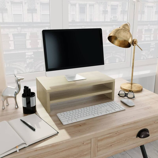 Devenirriche - Monitor Stand Sonoma Oak 42x24x13 cm Chipboard - Brown