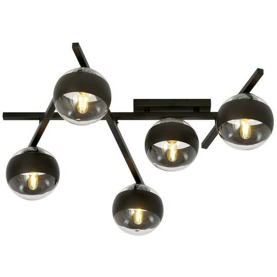 Emibig Smart Black Globe Ceiling Light with Clear,Black Glass Shades, 5x E14