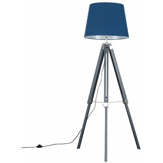 Tripod Floor Lamp Clipper Standing Light in Grey with Tapered Shade - Navy Blue
