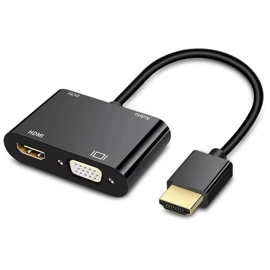 Ilovemilan - hdmi to vga hdmi Adapter, Dual Display 4K hdmi to hdmi vga Splitter Converter with Charging Cable and 3.5mm Audio Cable for pc, Laptop,