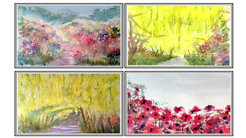 Painting watercolors, 3 gardens, how to paint watercolours.