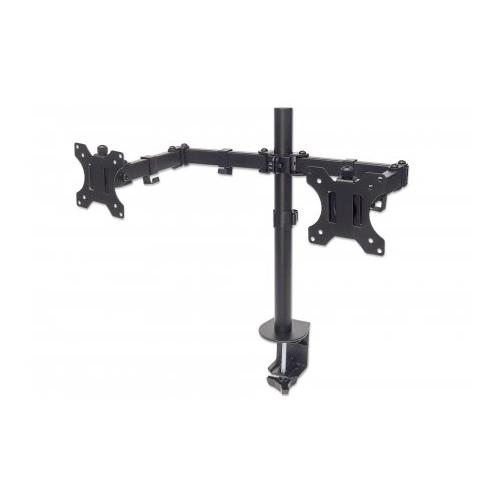 Manhattan TV & Monitor Mount Desk Full Motion 2 Screens Screen Sizes: 10-27" Black Clamp Assembly Dual Screen VESA 75x75 to 100x100mm Max 8kg (each) Lifetime Warranty