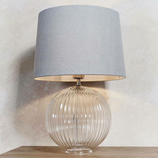 Endon Directory Lighting - Endon Jemma - 1 Light Table Light Clear Ribbed Glass & Satin Nickel Plate (Base only), E27