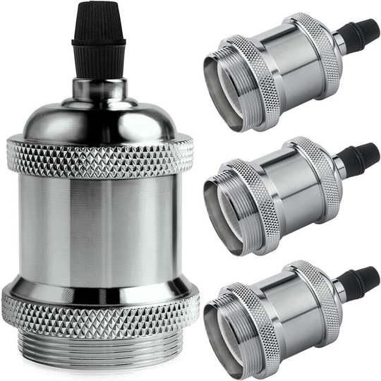 Vintage E27 Lamp Socket, Retro Edison Pendant Light, Solid Ceramic Adapter, Chrome Color Socket 4pcs