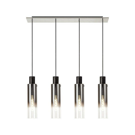 Luminosa Linear Pendant, 4 Light Adjustable E27, Black, Smoke Fade Glass