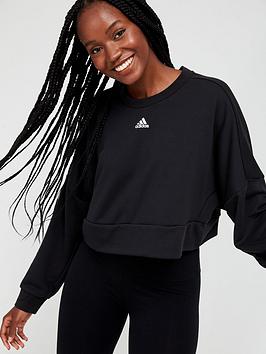 adidas Yoga Studio Sweat Top - Black/White, Black/White, Size L, Women