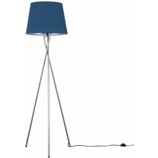 Floor Lamp Tripod Camden Light in Brushed Chrome with Tapered Lampshade - Navy Blue