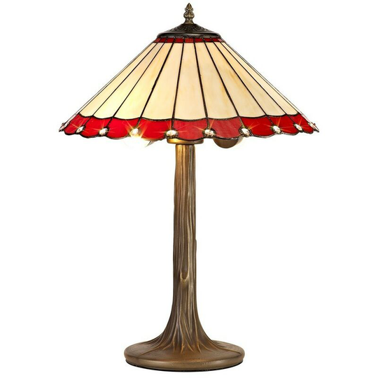 Luminosa Lighting - 2 Light Tree Like Table Lamp E27 With 40cm Tiffany Shade, Red, Crystal, Aged Antique Brass