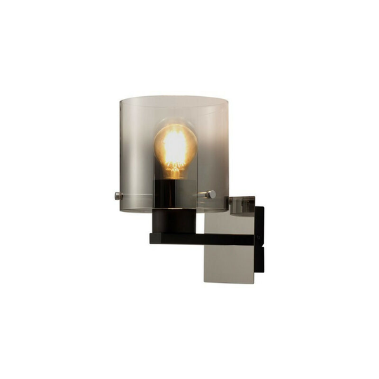 Luminosa Single Switched Wall Lamp, 1 Light, E27, Black, Smoke Fade Glass