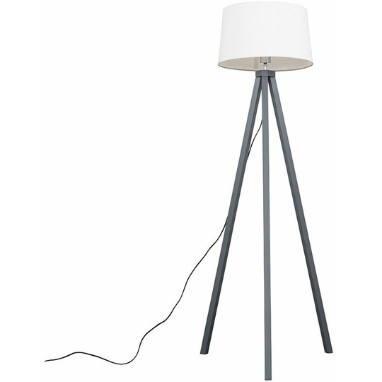 Wooden Tripod Floor Lamp in Grey with Doretta Shade - White - No Bulb
