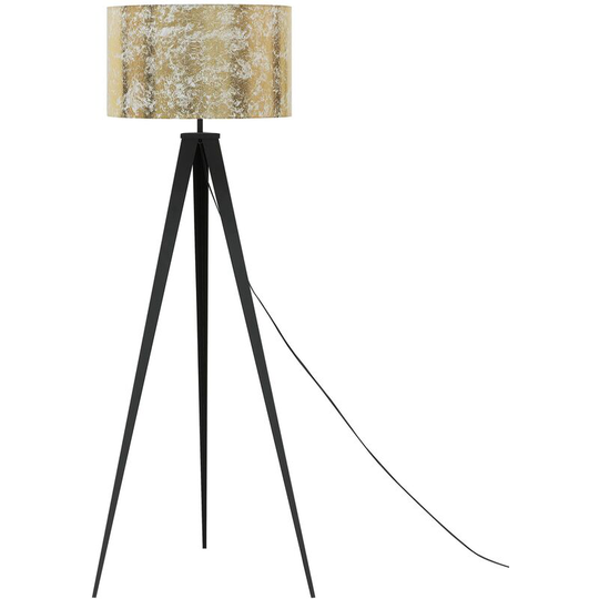 Contemporary Tripod Floor Lamp Black Legs Golden Drum Shade Stiletto - Gold