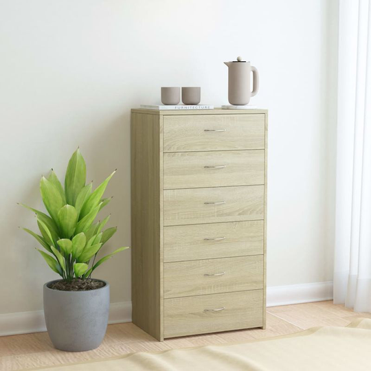 Sideboard with 7 Drawers Sonoma Oak 50x34x96 cm Chipboard VD31704 - Hommoo