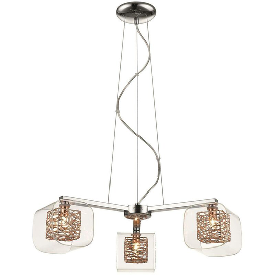 3 Light Multi Arm Ceiling Pendant Mesh Chrome, Copper, Glass Three, G9 - Spring Lighting