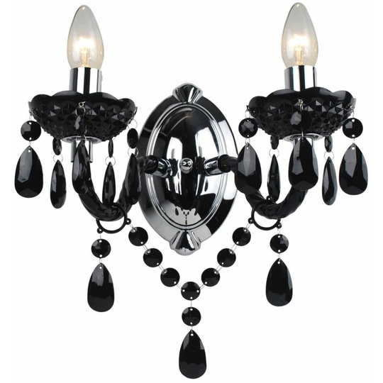 First Choice Lighting - Black Acrylic and Chrome Marie Therese Style 2 x 40W Wall Light - Black acrylic with polished chrome plate detail