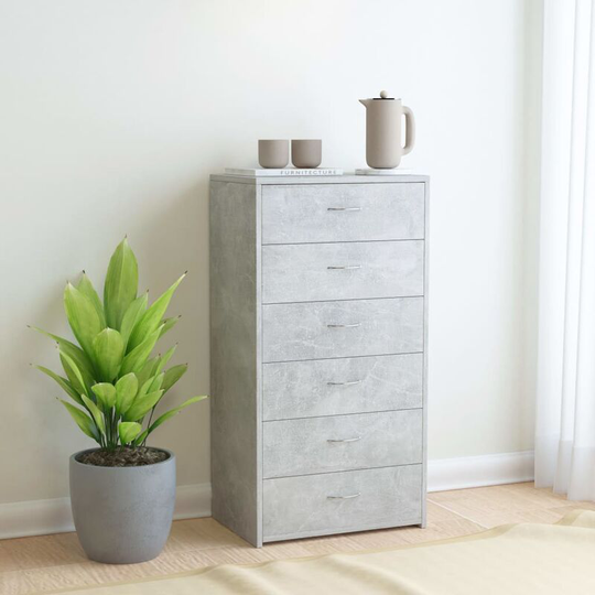 Sideboard with 6 Drawers Concrete Grey 50x34x96 cm Chipboard - Grey