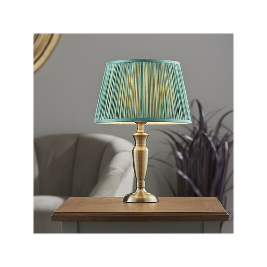 Endon Directory Lighting - Endon Lighting Oslo & Freya - Table Lamp Antique Brass Plate & Fir Silk 1 Light IP20 - E27