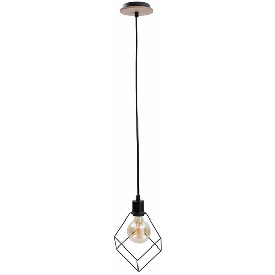 Keter Ruben Wire Frame Pendant Ceiling Light Wood, 22cm, 1x E27