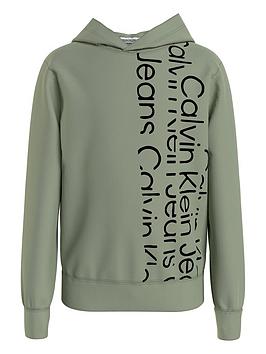 Calvin Klein Jeans Boys Repeat Institutional Logo Hoodie - Light Green